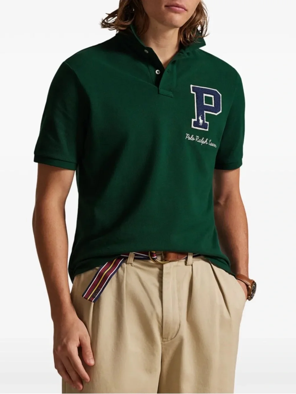 Polo Ralph Lauren Green Classic Fit Chenille P Patch Varsity Polo Shirt Mens XXL